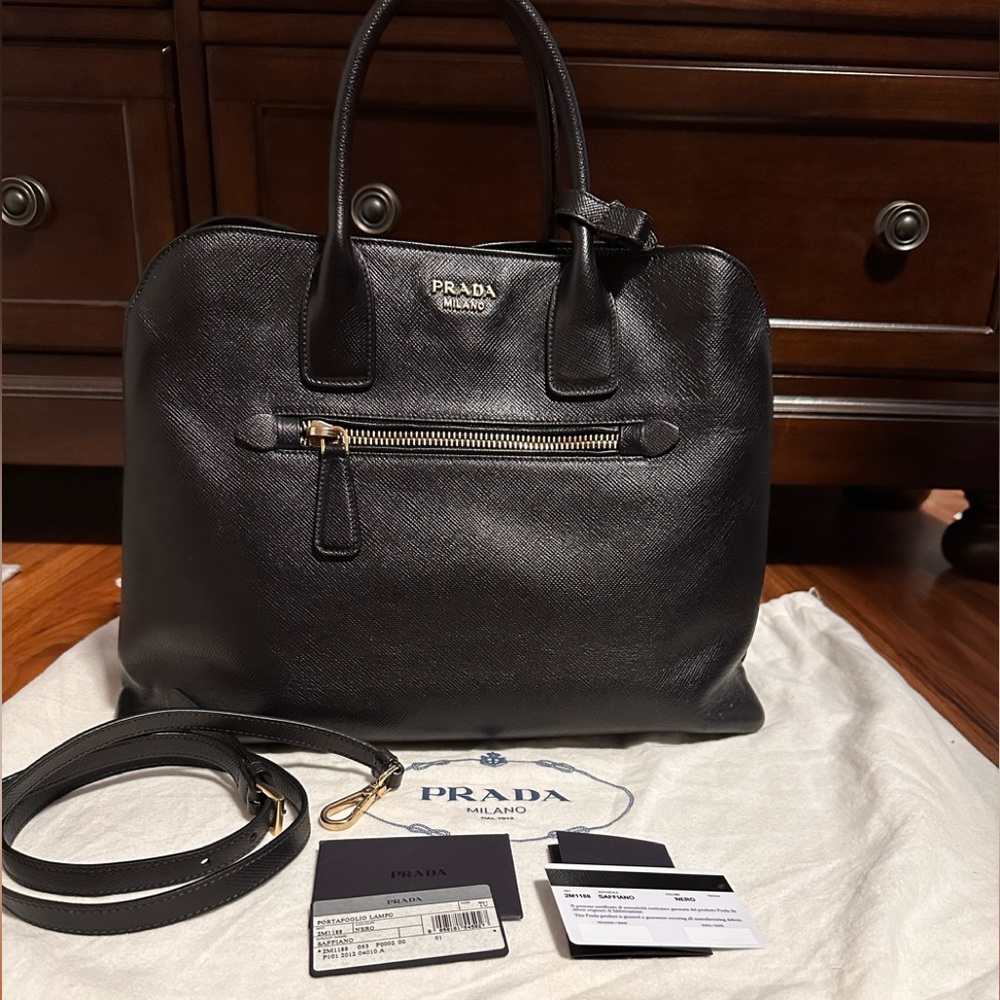 Prada Saffiano Black Leather Handbag